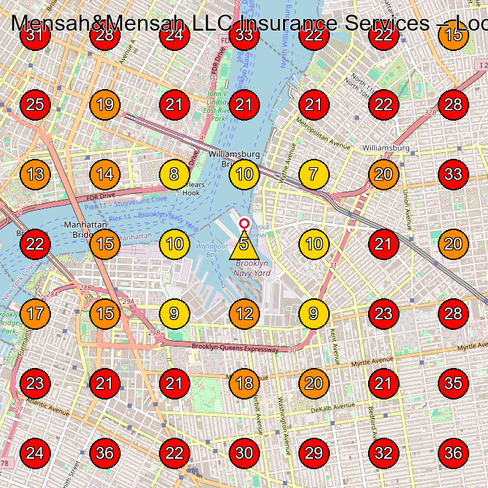 Mensah&Mensah LLC Insurance Services GeoGrid visibility map for Insurance Broker in Brooklyn